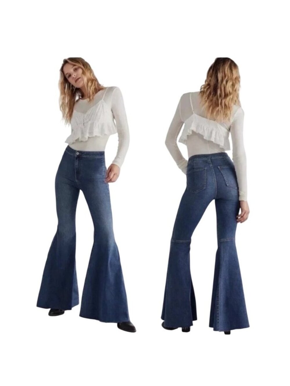 We The Free By Free People High-Rise Flare Bell Bottom Jeans 29 Raw Hem OB826353